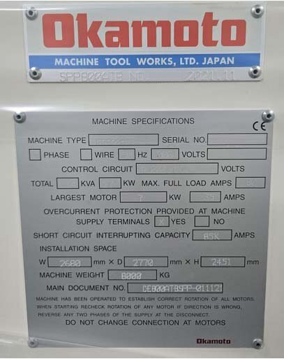 Photo Used OKAMOTO SPP-800ATB For Sale