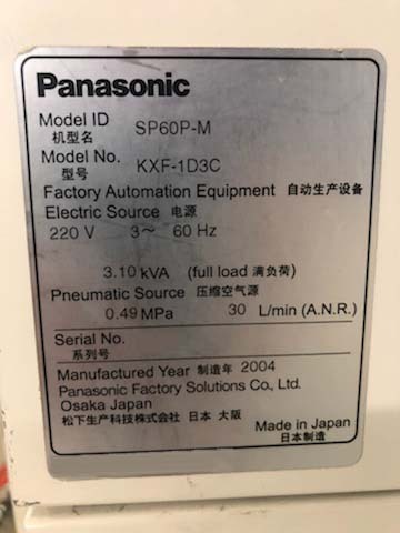 Photo Used PANASONIC SP60P-M For Sale