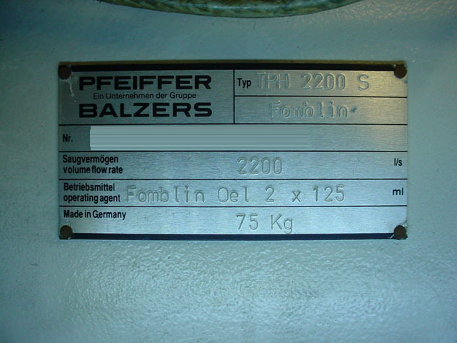 Photo Used PFEIFFER / BALZERS TPH 2200 For Sale