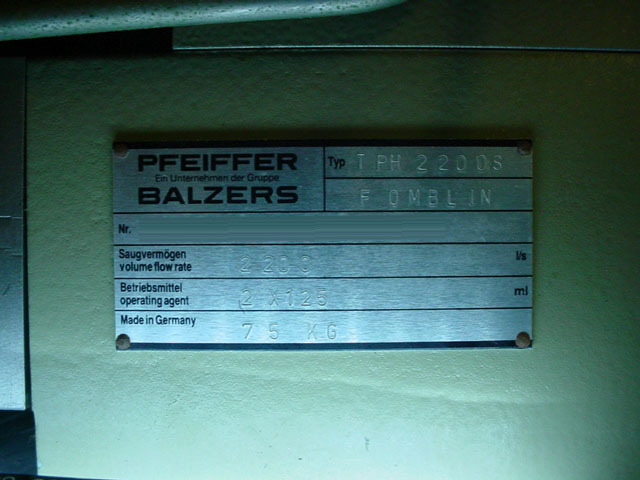 Photo Used PFEIFFER / BALZERS TPH 2200 For Sale