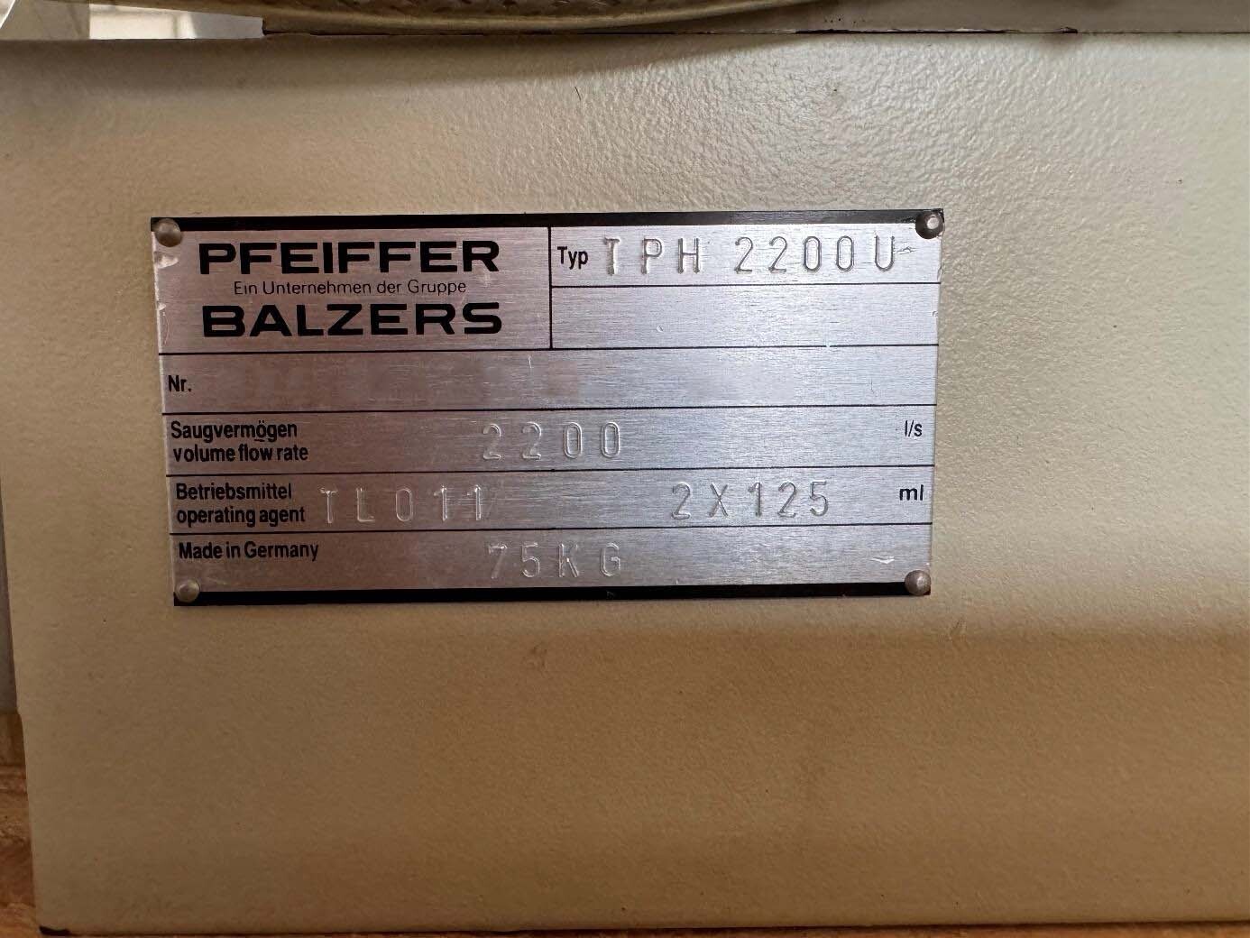 图为 已使用的 PFEIFFER / BALZERS TPH 2200U 待售