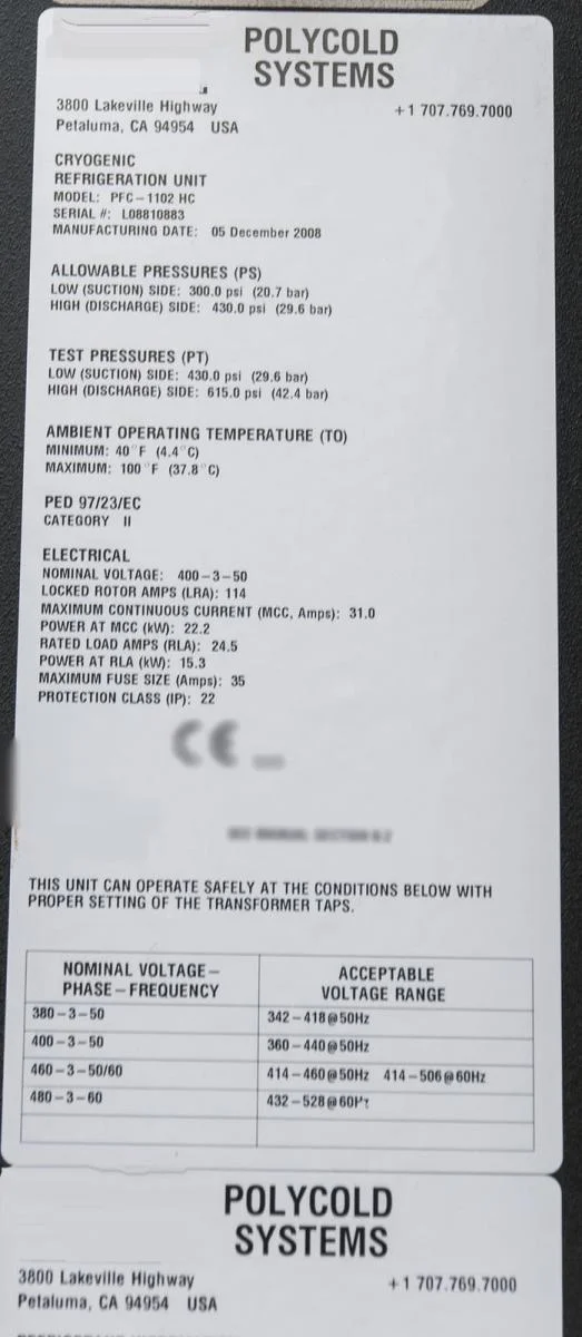 图为 已使用的 POLYCOLD PFC 1100 HC CE 待售