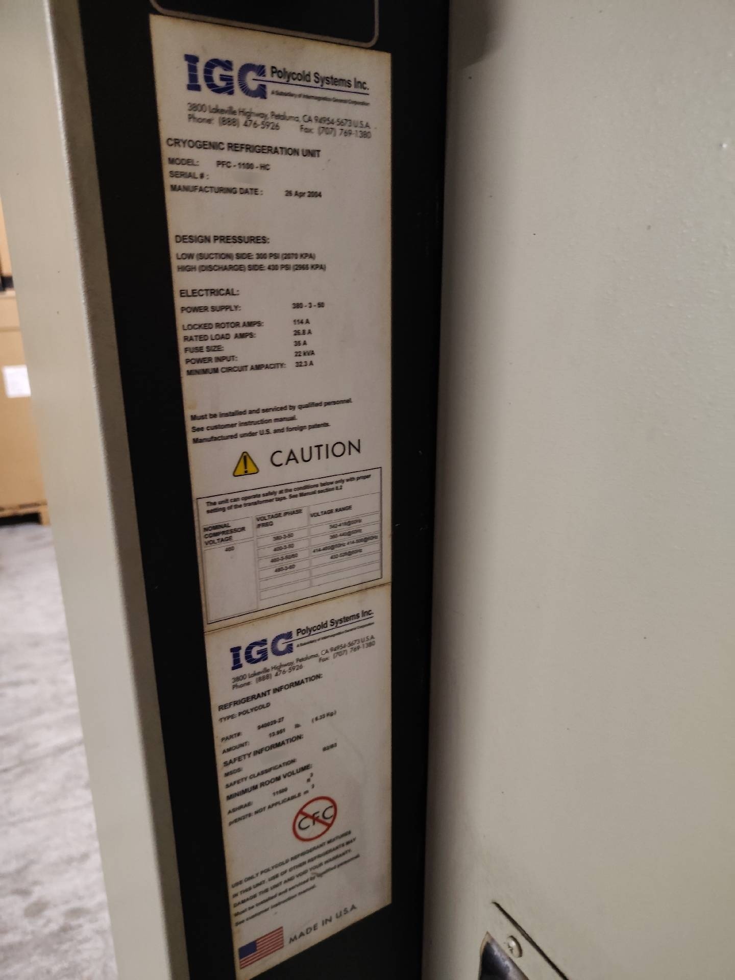 圖為 已使用的 POLYCOLD PFC 1100 HC 待售