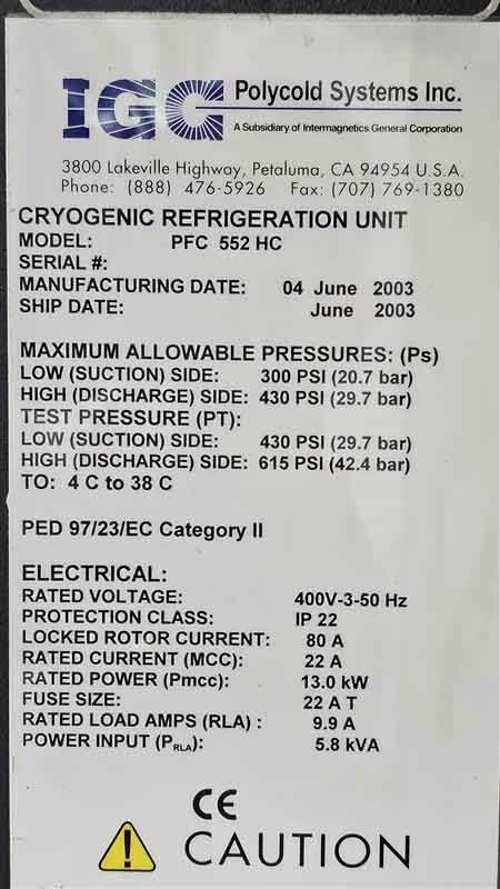 POLYCOLD PFC 552 HC Chiller used for sale price #293797552, 2003