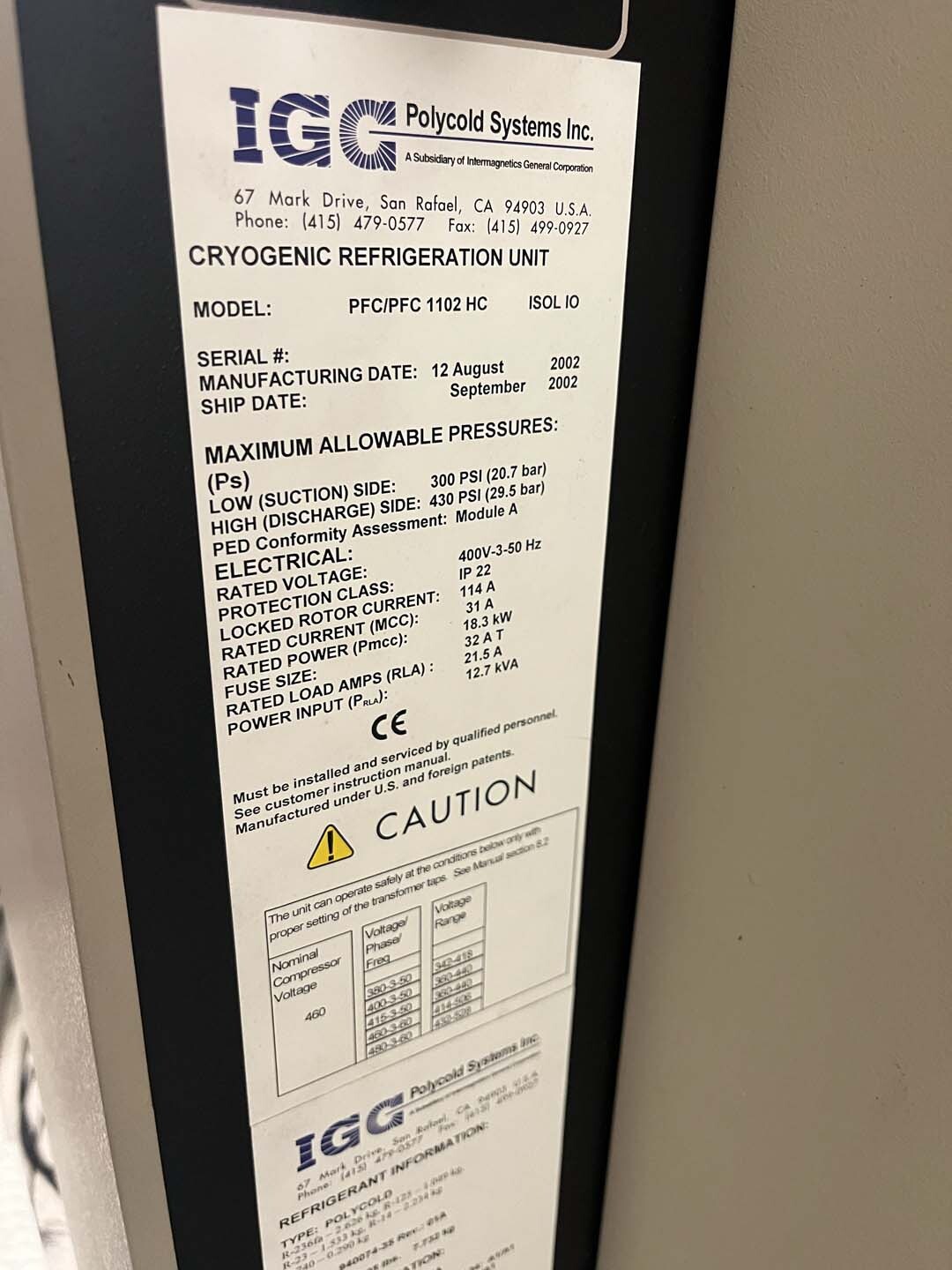 Photo Utilisé POLYCOLD PFC/PFC-1102 HC À vendre