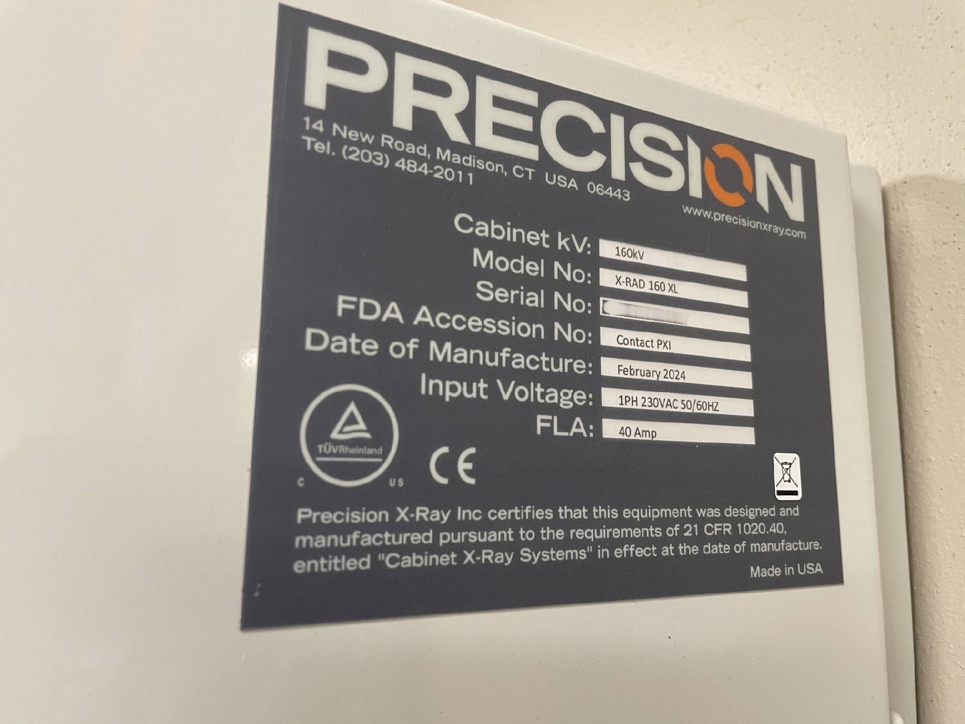 Photo Used PRECISION X-RAY X-Rad 160XL For Sale