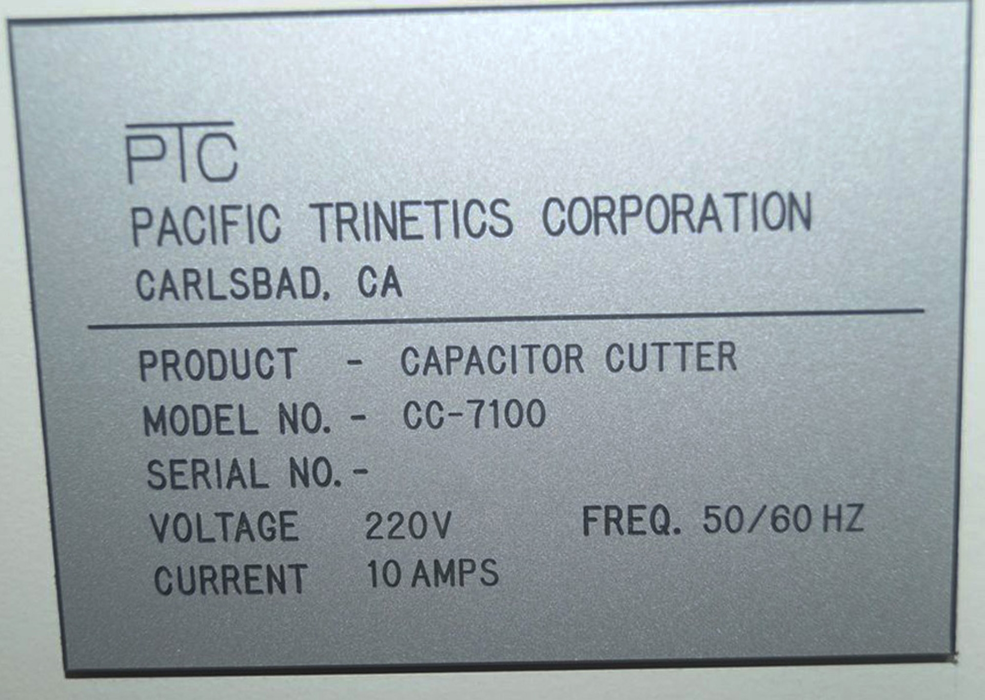 Photo Used PTC / PACIFIC TRINETICS CORP CC-7100 For Sale