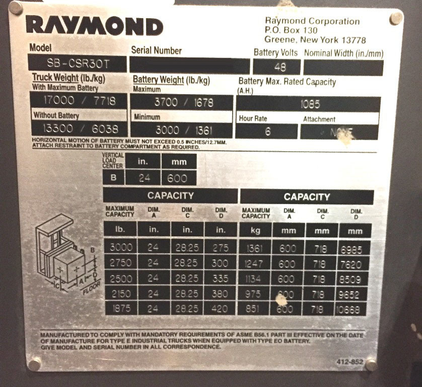 Photo Used RAYMOND SB-CRS30T For Sale