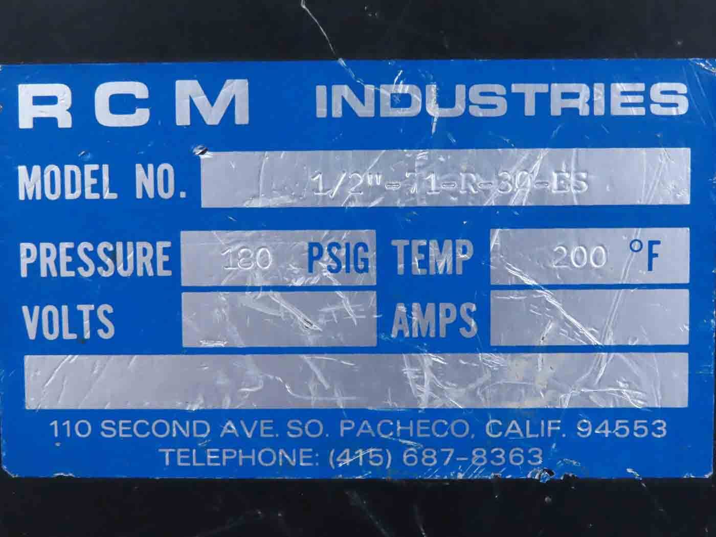 Photo Used RCM INDUSTRIES 1/2"-71-R-30-ES For Sale