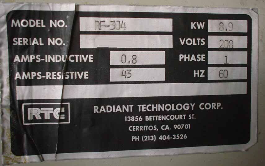 Photo Used RTC / RADIANT TECHNOLOGY RF 304 For Sale