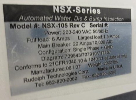 Photo Used RUDOLPH / AUGUST NSX 105C For Sale