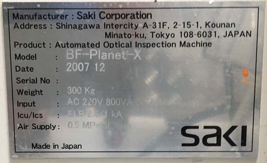 Photo Used SAKI BF-Planet-X For Sale