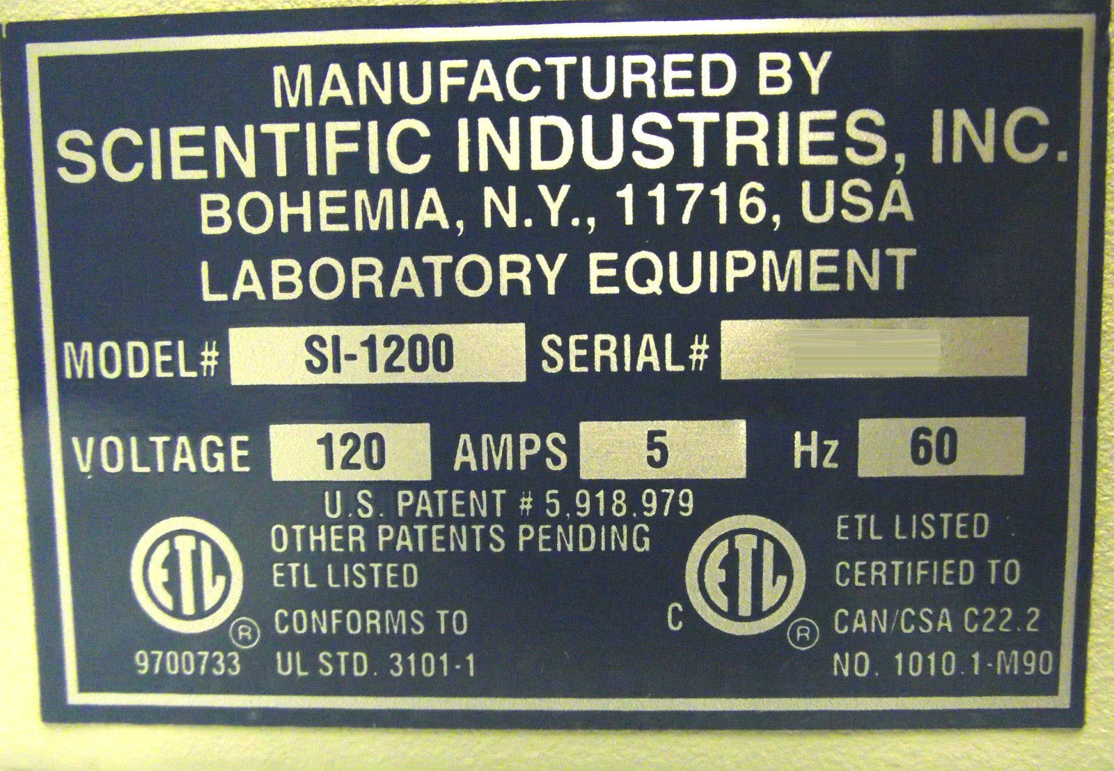 Photo Used SCIENTIFIC INDUSTRIES SI-1200 For Sale