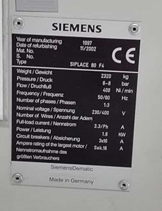 Photo Used SIEMENS Siplace 80 F4 For Sale