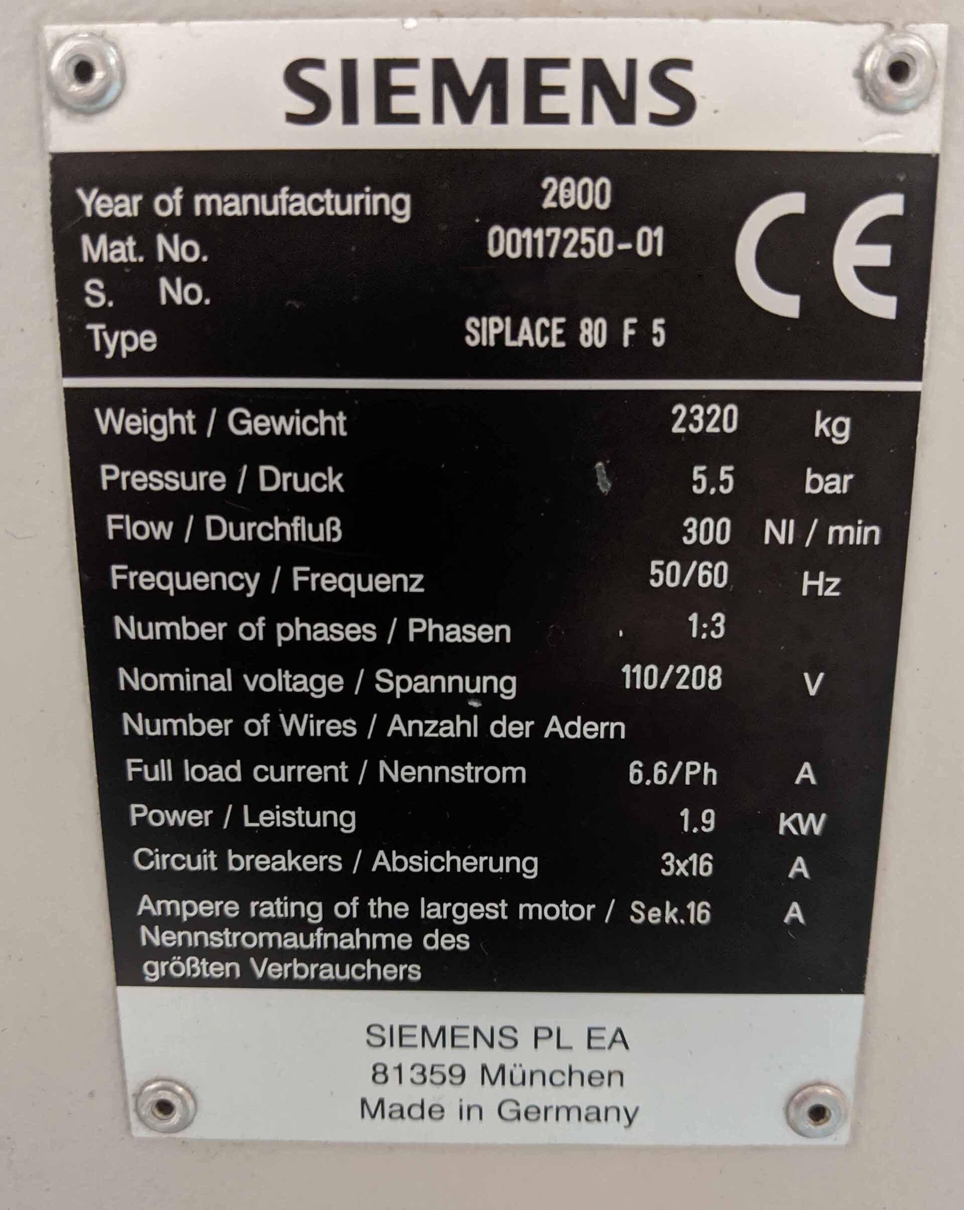 사진 사용됨 SIEMENS Siplace 80 F5 판매용