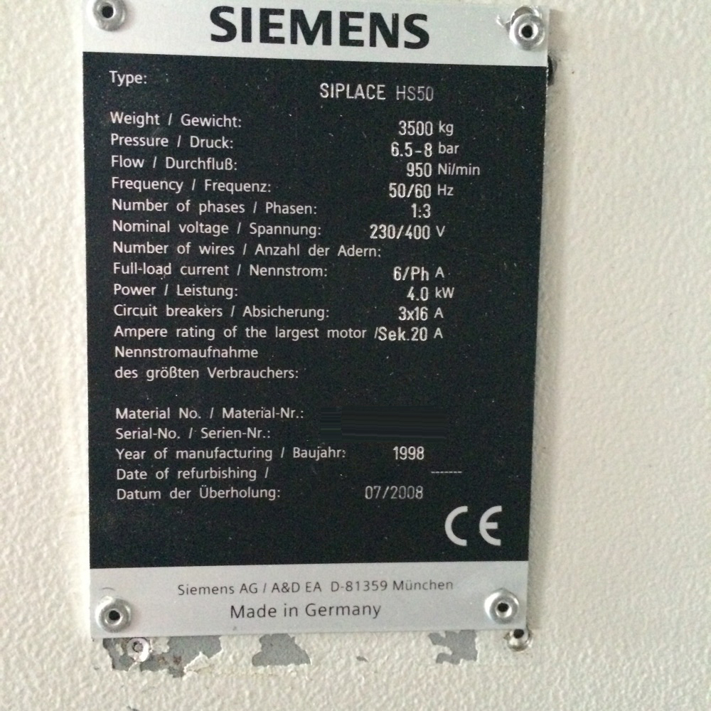 圖為 已使用的 SIEMENS Siplace HS50 待售