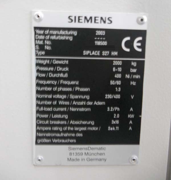 Photo Used SIEMENS Siplace S27 HM For Sale