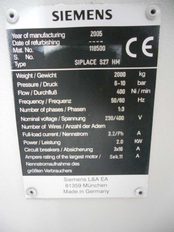 사진 사용됨 SIEMENS Siplace S27 HM 판매용