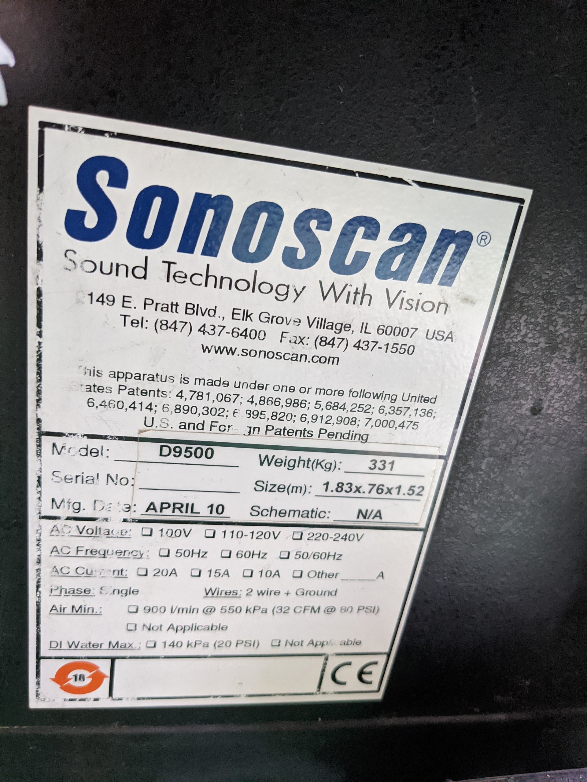 Photo Used SONOSCAN D-9500 For Sale