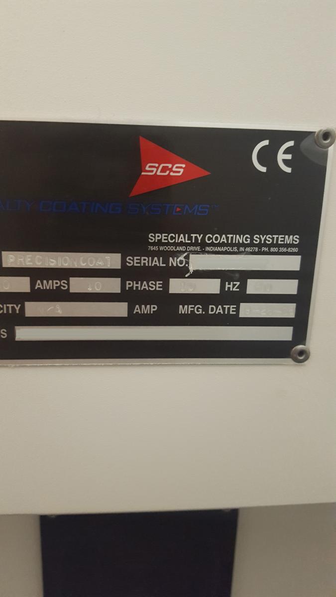Photo Used SPECIALTY COATING SYSTEMS / SCS Precision Coater For Sale