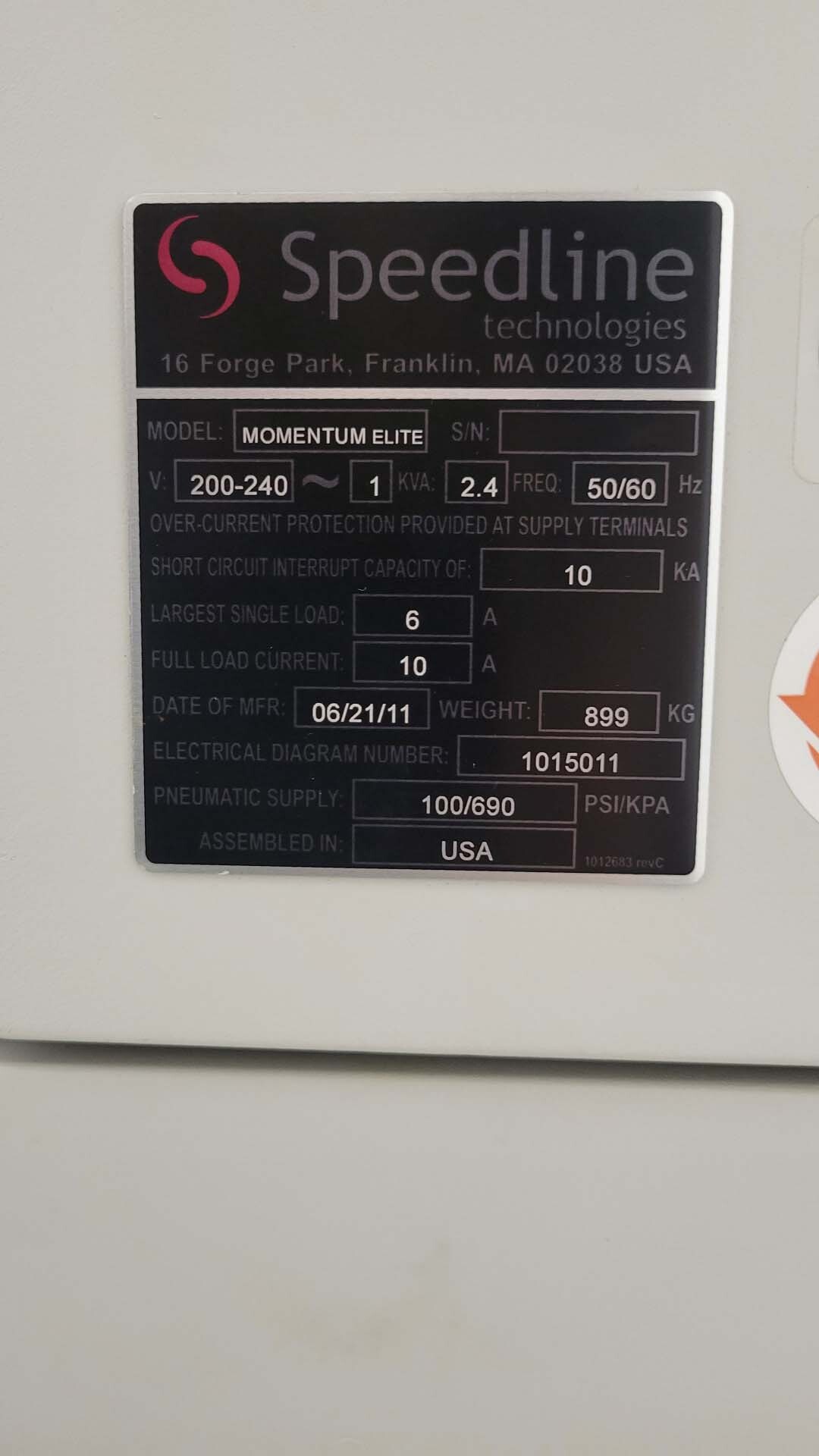 图为 已使用的 SPEEDLINE / MPM Momentum DL 待售