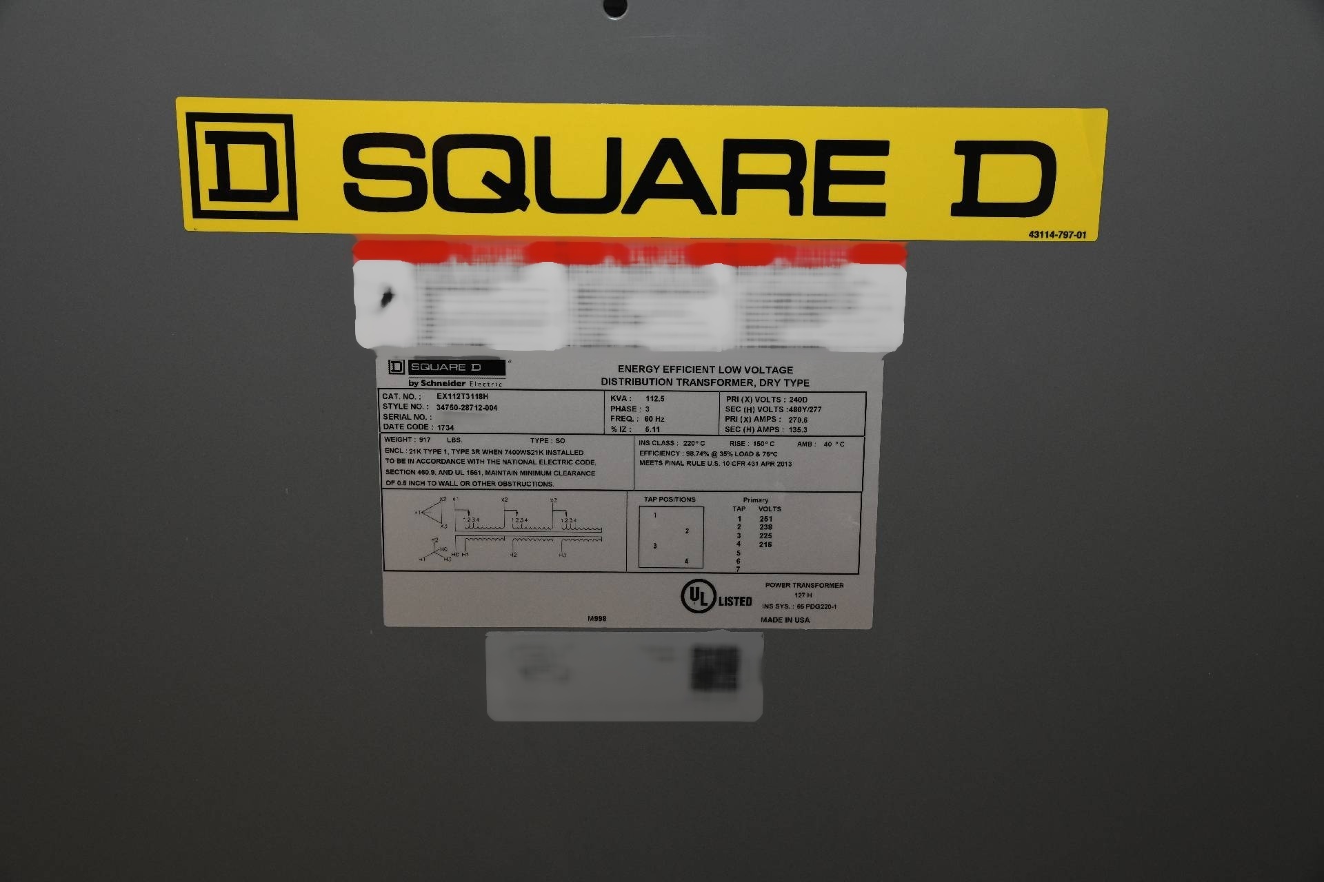 사진 사용됨 SQUARE D KVA 112.5 판매용