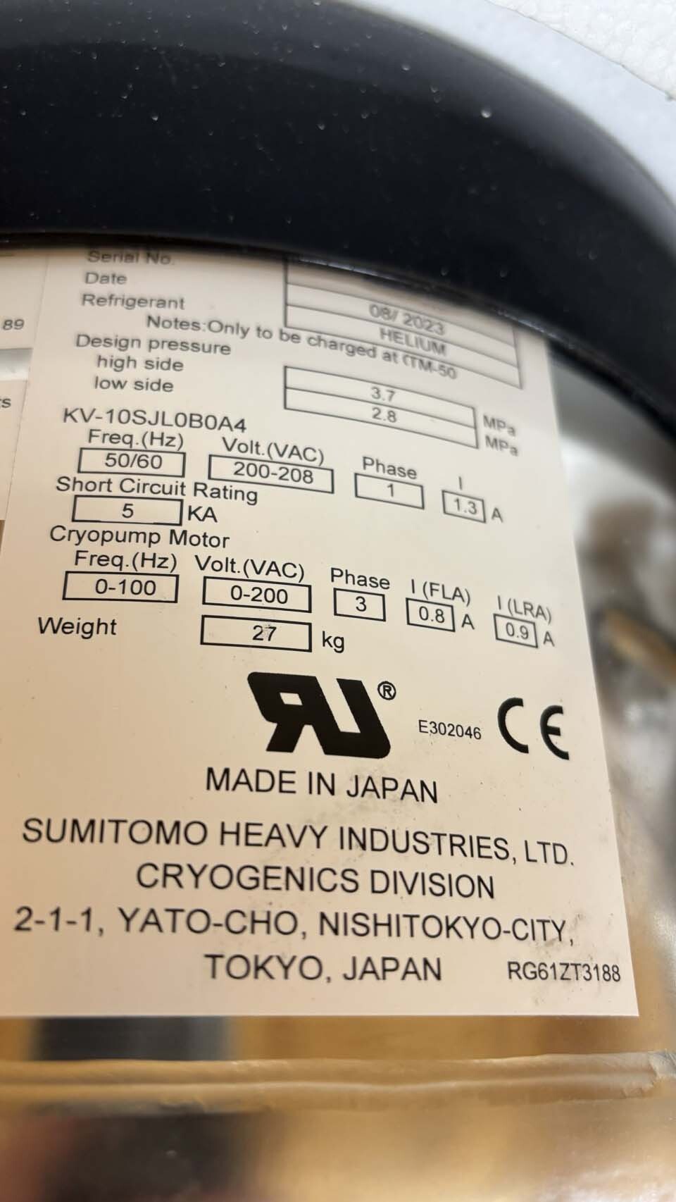 图为 已使用的 SUMITOMO KV-10SJL0B0A4-1 待售