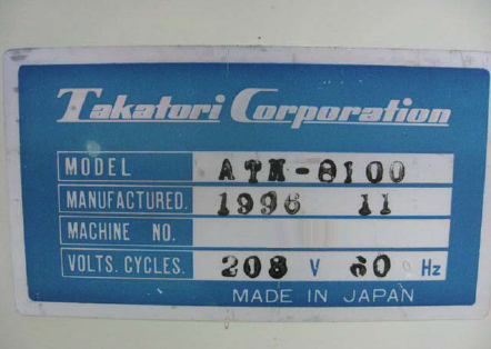 Photo Used TAKATORI ATM 8100 For Sale