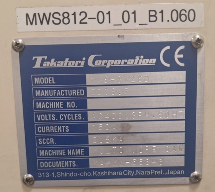 Photo Utilisé TAKATORI MWS 812SD À vendre