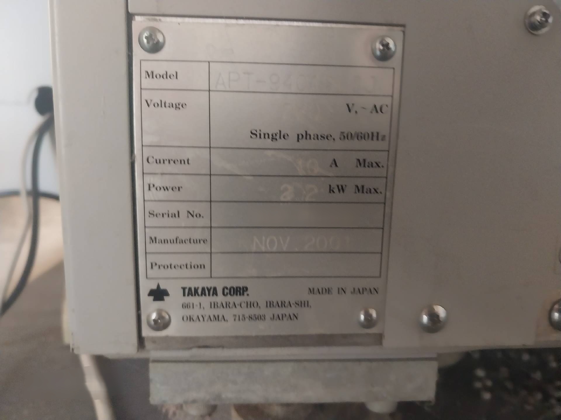 图为 已使用的 TAKAYA APT 9401 SL 待售
