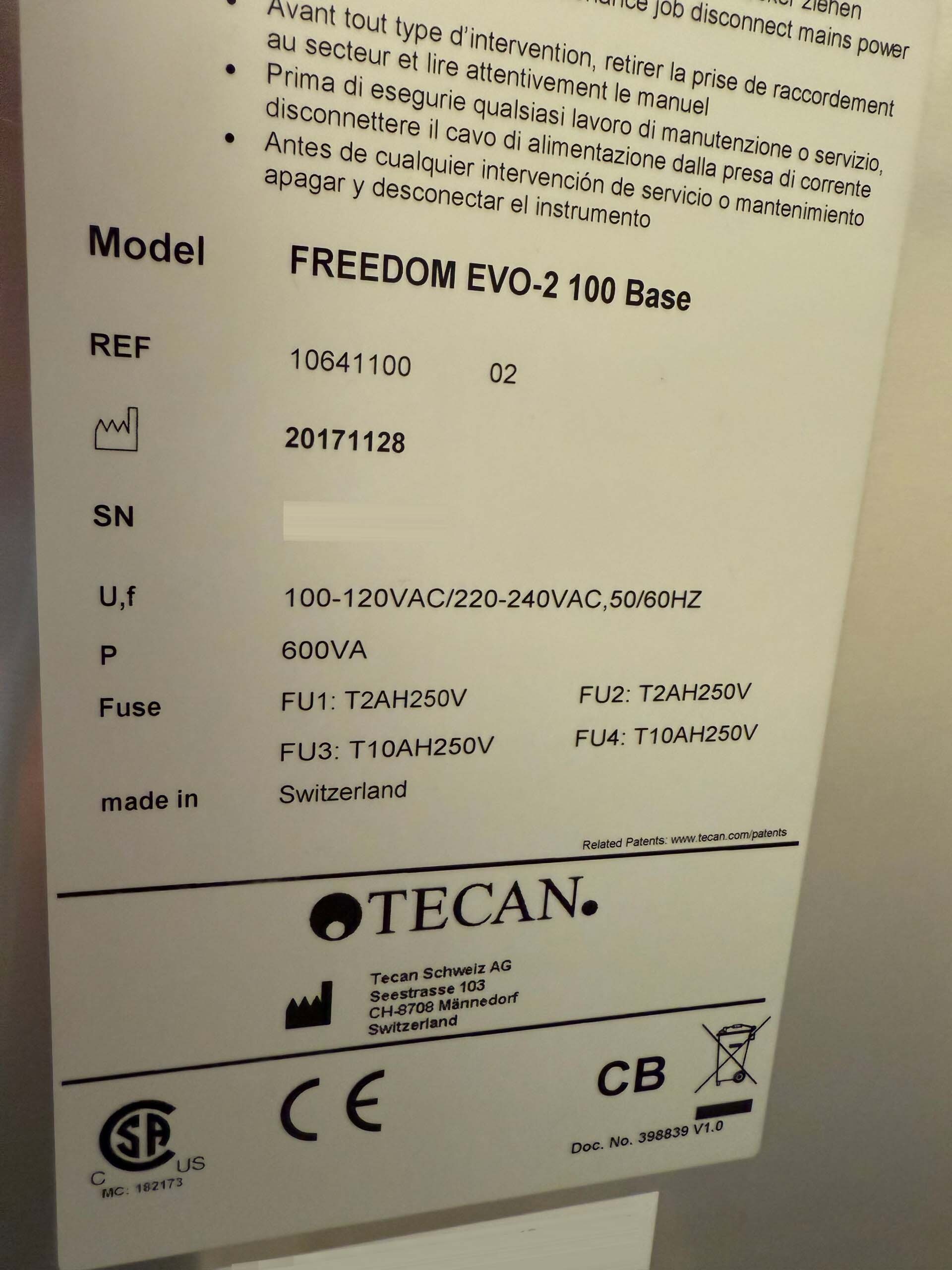 사진 사용됨 TECAN Freedom EVO-2 100 Base 판매용
