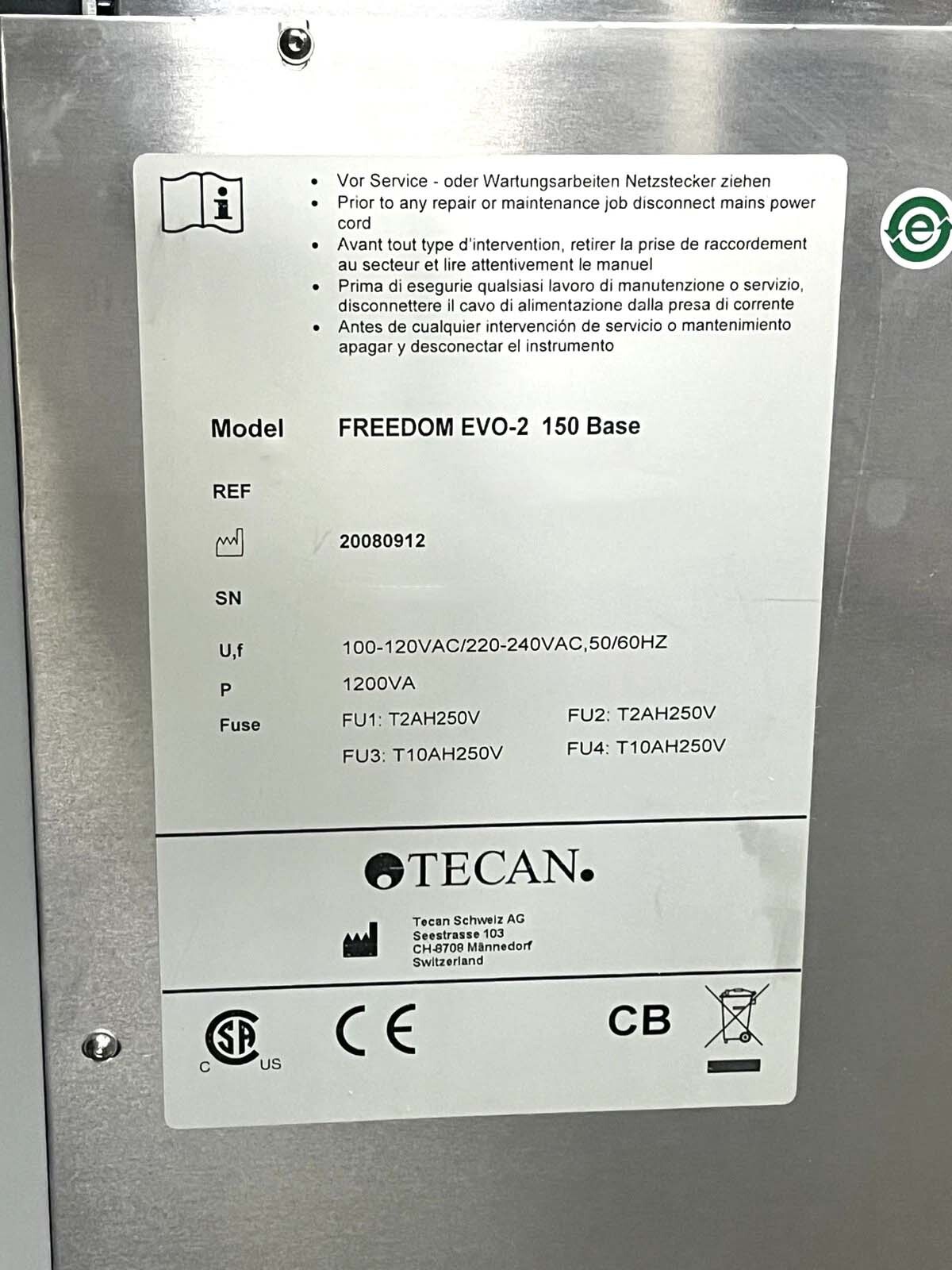 Photo Used TECAN Freedom EVO-2 150 Base For Sale