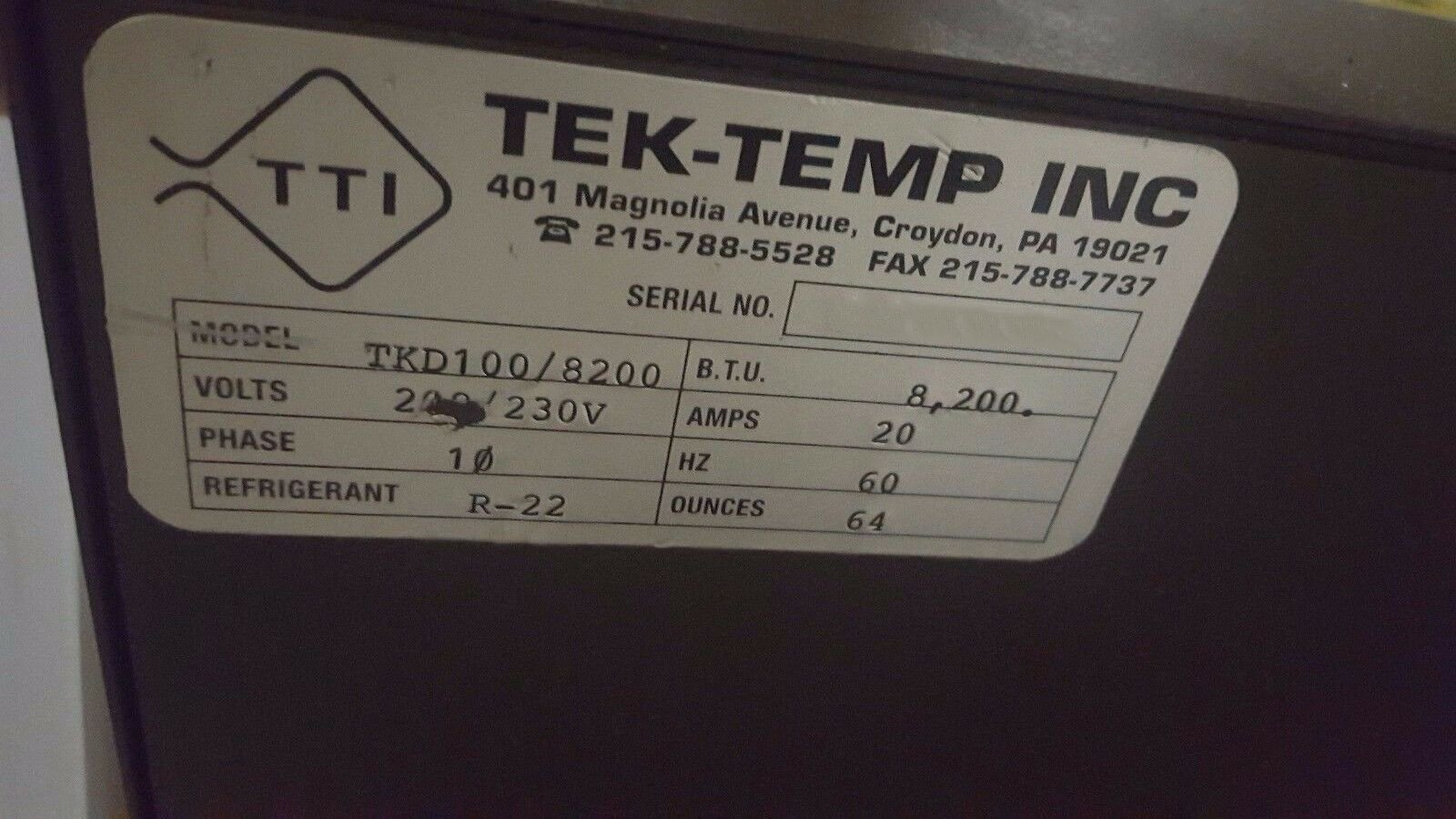 Photo Used TEK-TEMP TKD-100/8200 For Sale