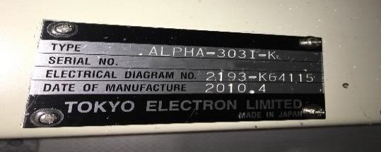 Photo Used TEL / TOKYO ELECTRON Alpha 303i For Sale
