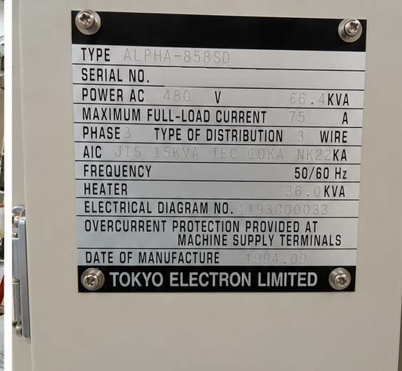 圖為 已使用的 TEL / TOKYO ELECTRON Alpha 8S 待售