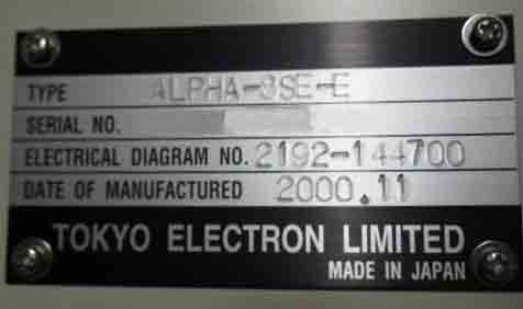 Photo Used TEL / TOKYO ELECTRON Alpha 8SE-E For Sale