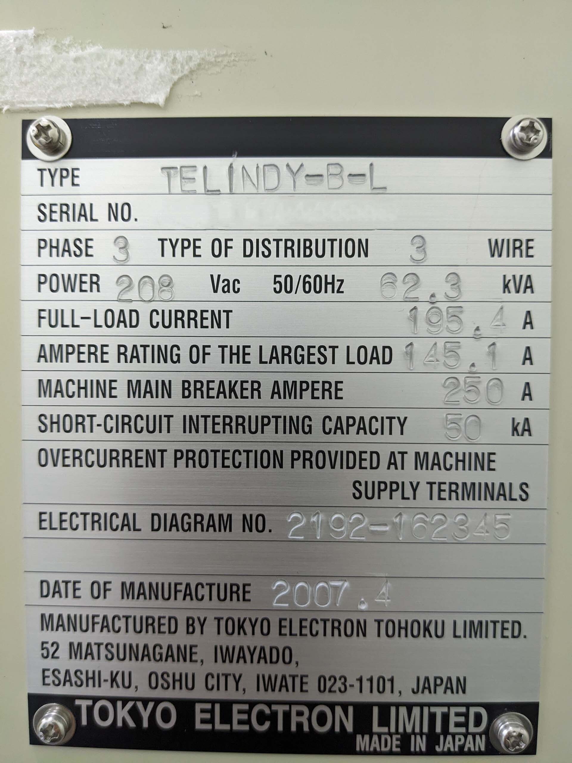 사진 사용됨 TEL / TOKYO ELECTRON Indy-B-L 판매용