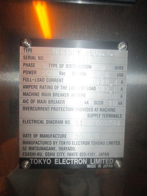 Photo Used TEL / TOKYO ELECTRON INDY PLUS B M For Sale