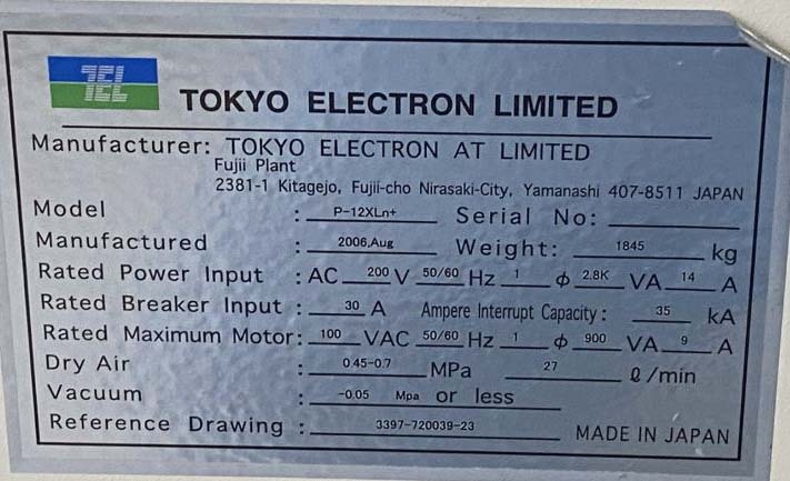 Photo Used TEL / TOKYO ELECTRON P-12 For Sale