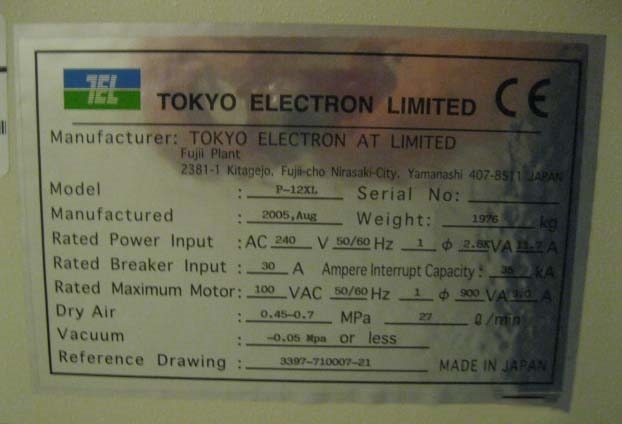 圖為 已使用的 TEL / TOKYO ELECTRON P-12XL 待售