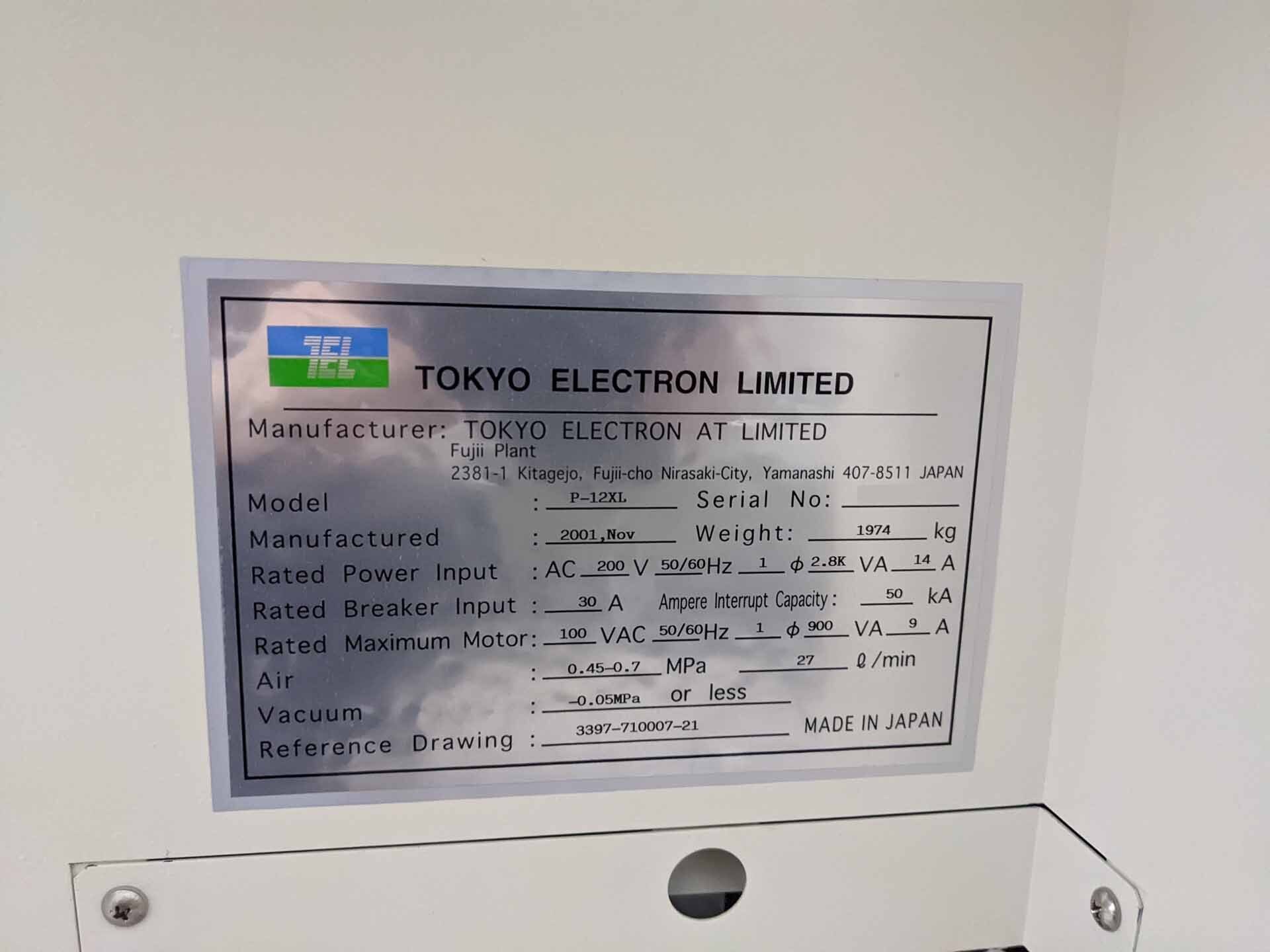 圖為 已使用的 TEL / TOKYO ELECTRON P-12XL 待售