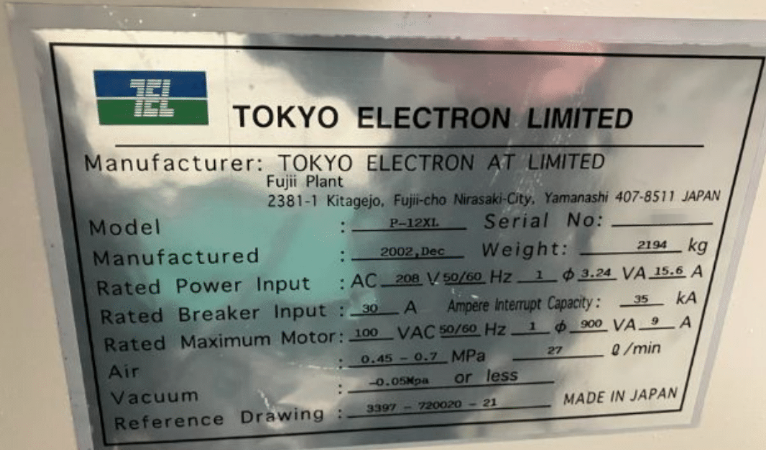 圖為 已使用的 TEL / TOKYO ELECTRON P-12XL 待售