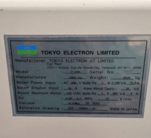 圖為 已使用的 TEL / TOKYO ELECTRON P-12XL 待售