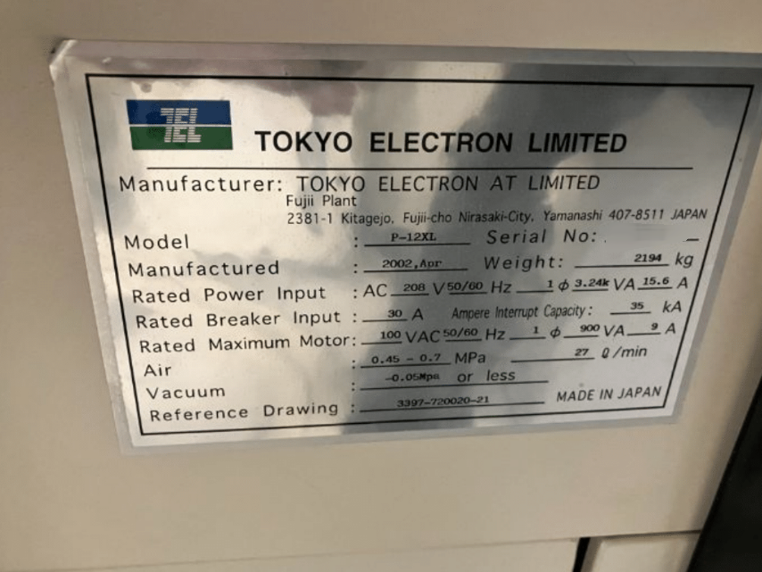 圖為 已使用的 TEL / TOKYO ELECTRON P-12XL 待售
