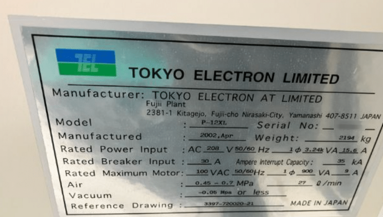 圖為 已使用的 TEL / TOKYO ELECTRON P-12XL 待售