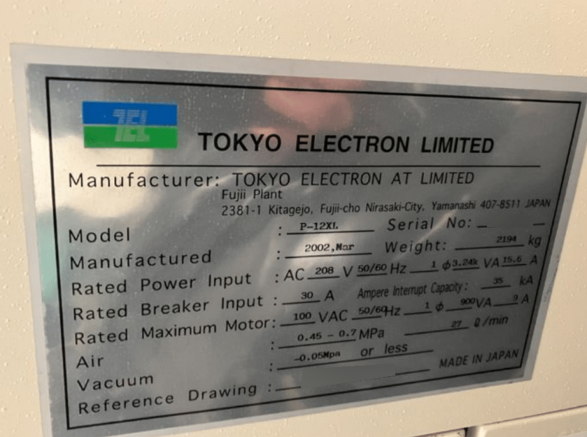 圖為 已使用的 TEL / TOKYO ELECTRON P-12XL 待售