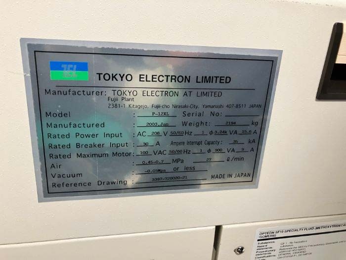圖為 已使用的 TEL / TOKYO ELECTRON P-12XL 待售