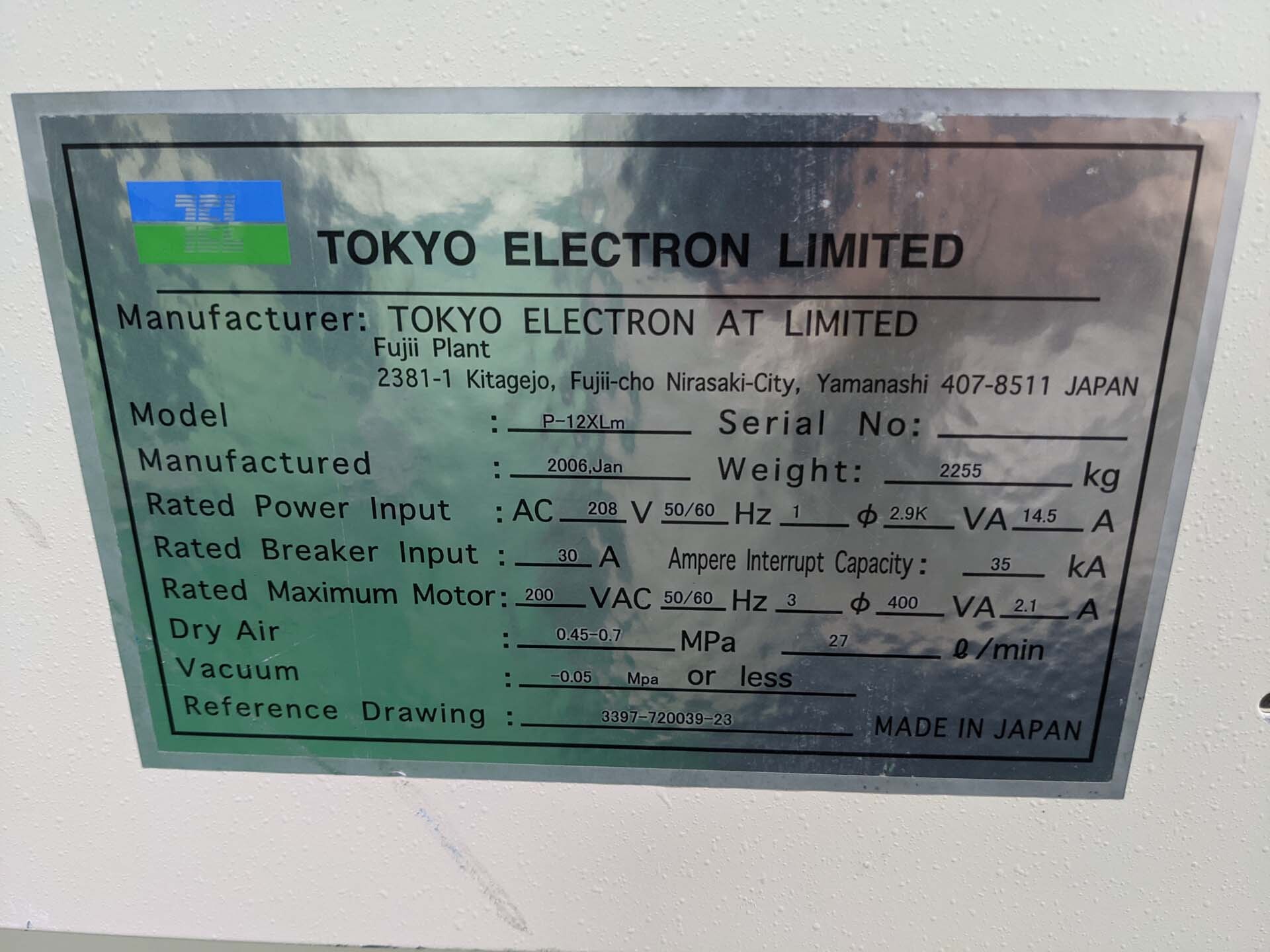 사진 사용됨 TEL / TOKYO ELECTRON P-12XLm 판매용