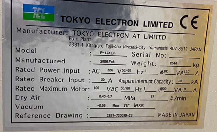 사진 사용됨 TEL / TOKYO ELECTRON P-12XLm 판매용