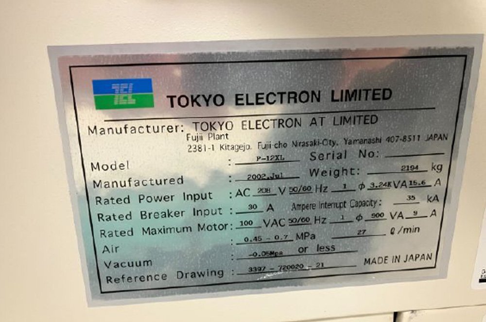 圖為 已使用的 TEL / TOKYO ELECTRON P-12XL 待售